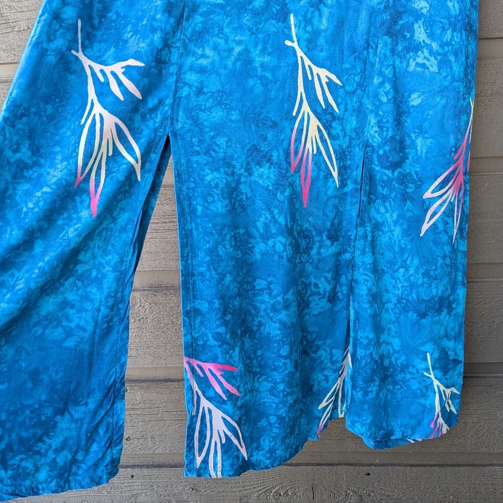Bali Batiks ResortWear Tie Dye Aqua Blue Maxi Tank Dress Sexy Slits Size Medium - Picture 3 of 8